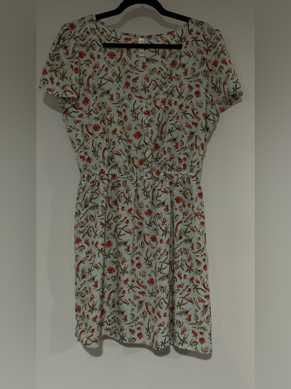 Xhilaration Light Blue Mini Dress with Coral Floral Print